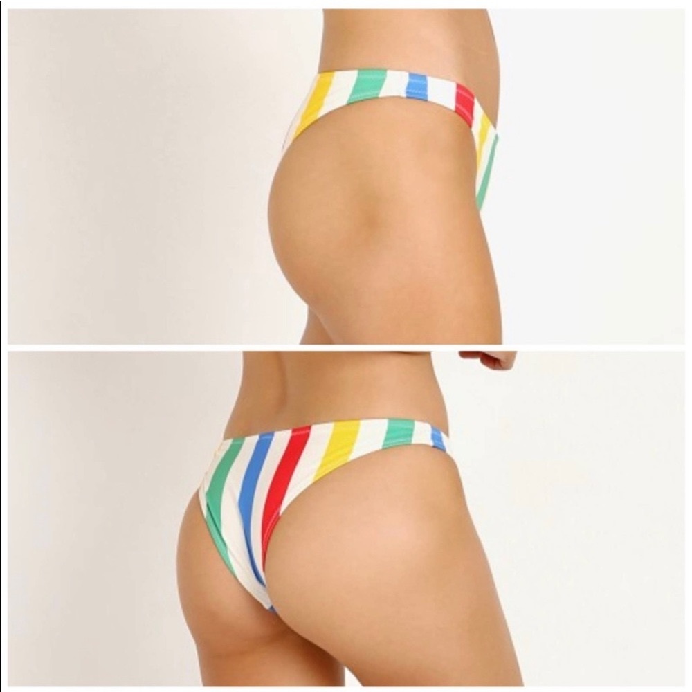 Solid & Striped The Rachel Primary Striped Bikini Bottom Cream Size S Women's